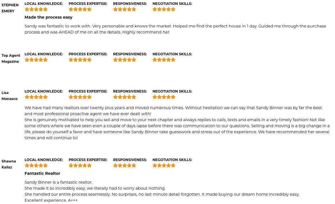 Sandy Binner Testimonials