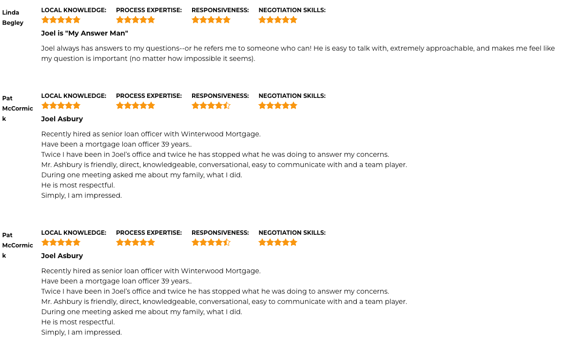 Joel Asbury Testimonials