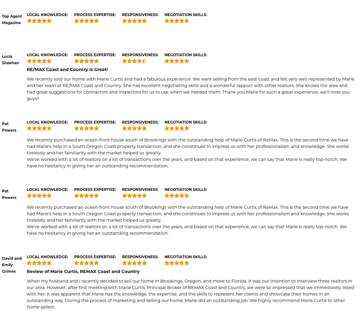 Oregon Marie Curtis Testimonials