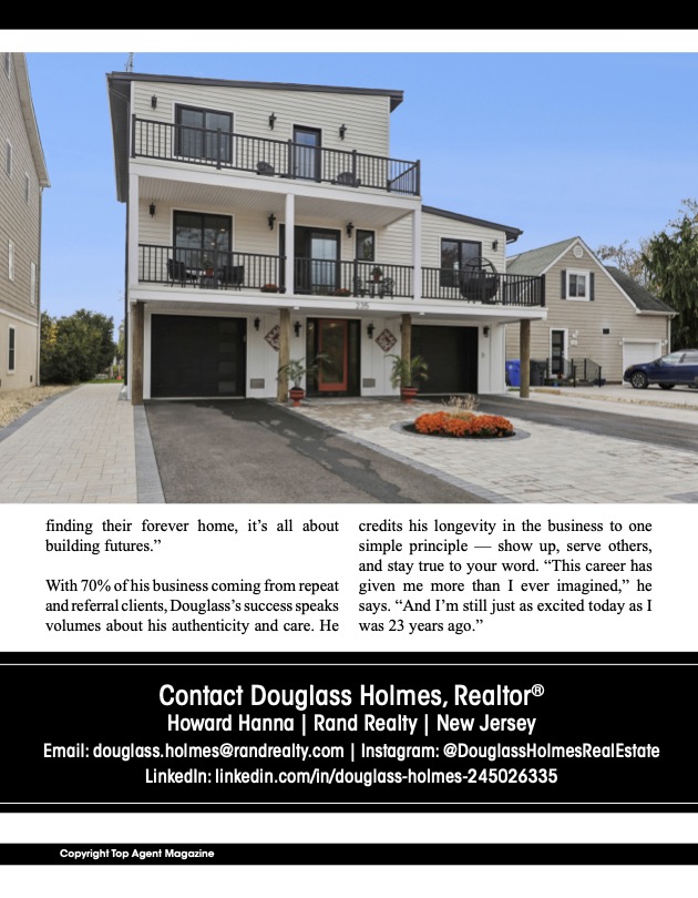 Modern New Jersey home exterior used in the profile section of Douglass Holmes’ real estate feature.