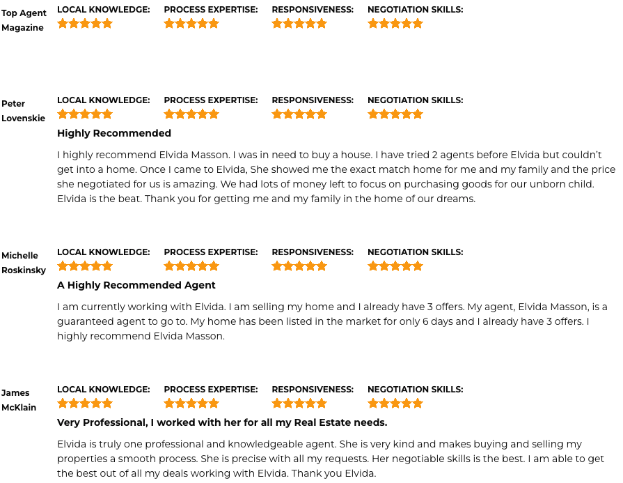 Top Real Estate Agent in Florida Elvida Masson Testimonials