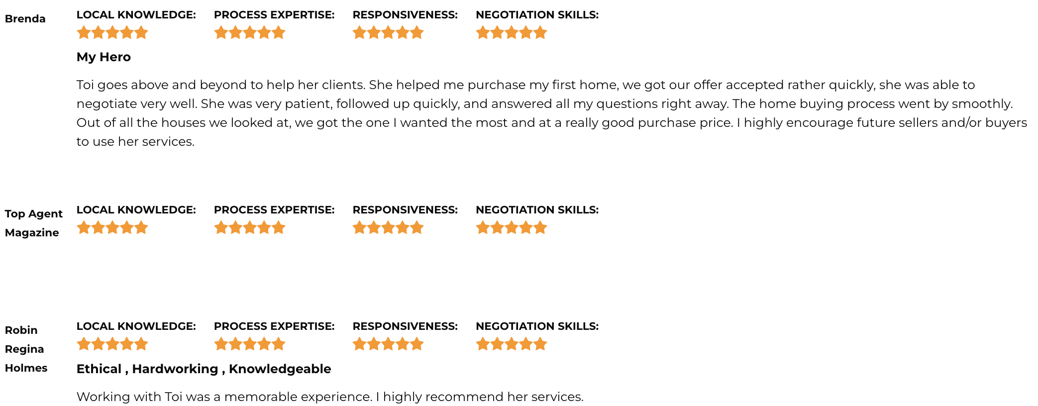 Top Real Estate Agent in California Toi Holliday Testimonials
