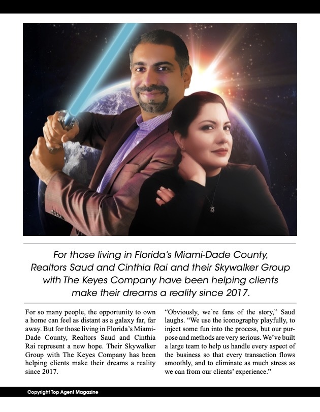Creative Skywalker-themed portrait of Saud and Cinthia Rai promoting their real estate group