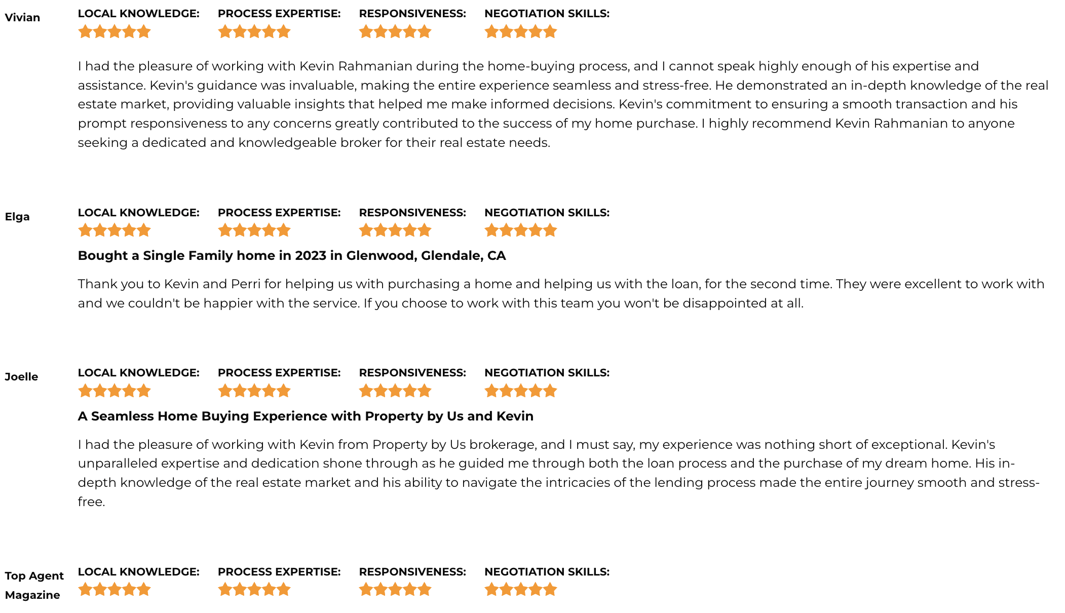 Top Real Estate Agent in California Kevin Rahmanian Testimonials