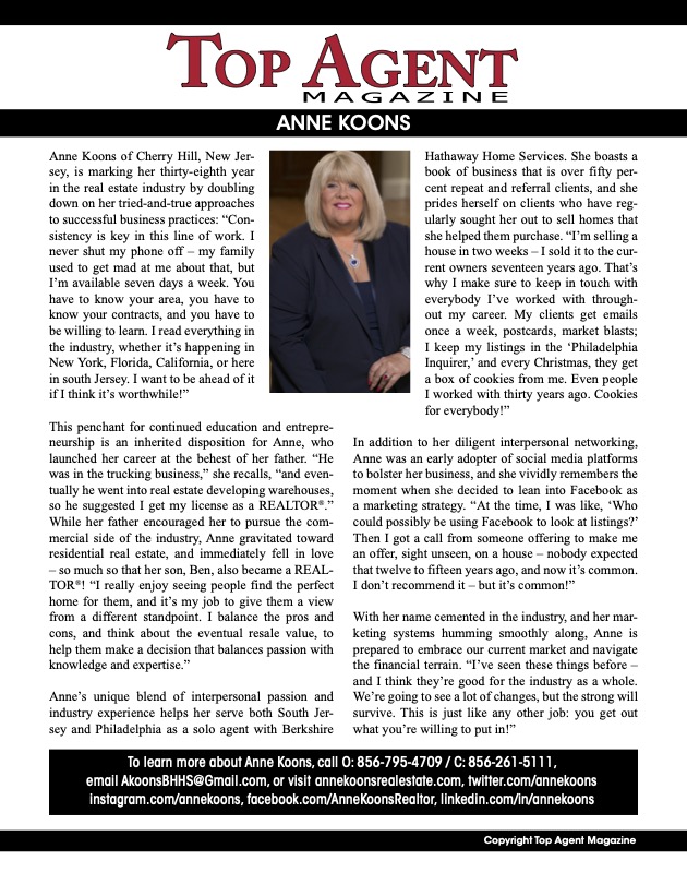 New Jersey Real Estate Agent Anne Koons, Anne Koons Cherry Hill, Berkshire Hathaway Homeservices 