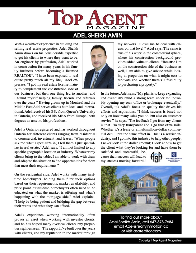 Ontario Real Estate Agent Adel Sheikh Amin, Ontario Homes for Sale, Adel Sheikh Amin Real Estate Agent, Ontario Real Estate Agent, Realty in Motion, Adel Sheikh Amin Realtor