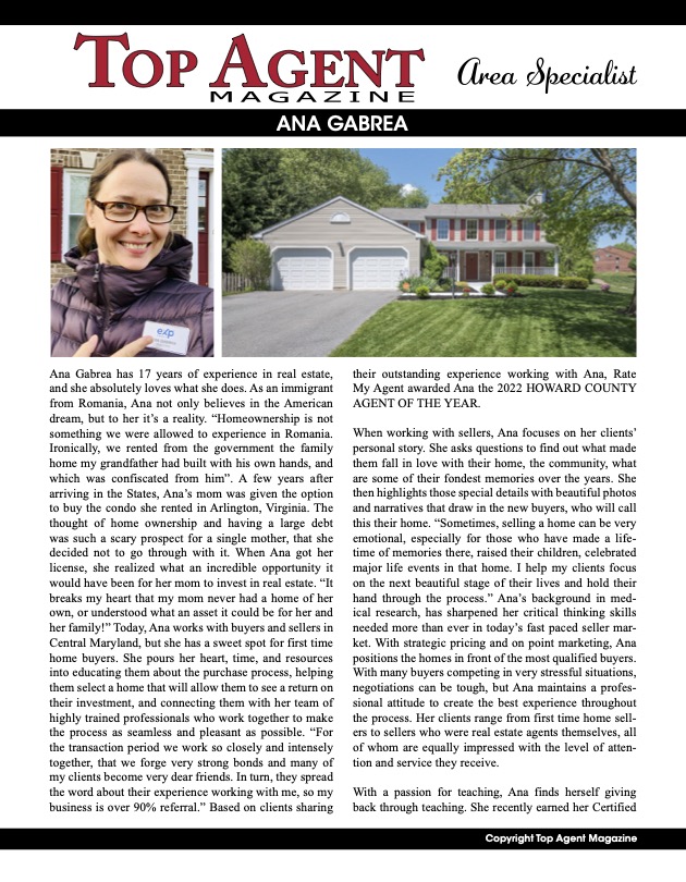 Ana Gabrea Realtor, Howard County Maryland Homes for Sale