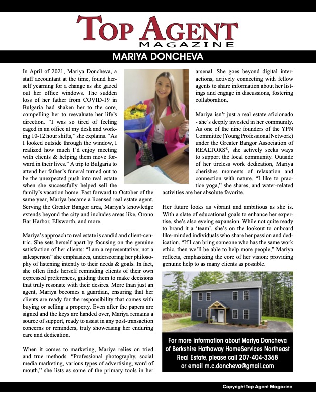 Mariya Doncheva, Mariya Doncheva Bangor Maine, Bangor Maine Real Estate, Orono Bar Harbor, Ellsworth Maine Real Estate, Mariya Doncheva Real Estate, New England Real Estate