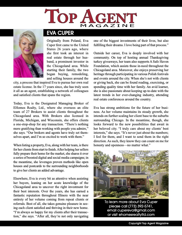 Realtor in Chicago Eva Cuper, Eva Cuper Chicagoland, Chicagoland Real Estate, Chicago Homes for Sale